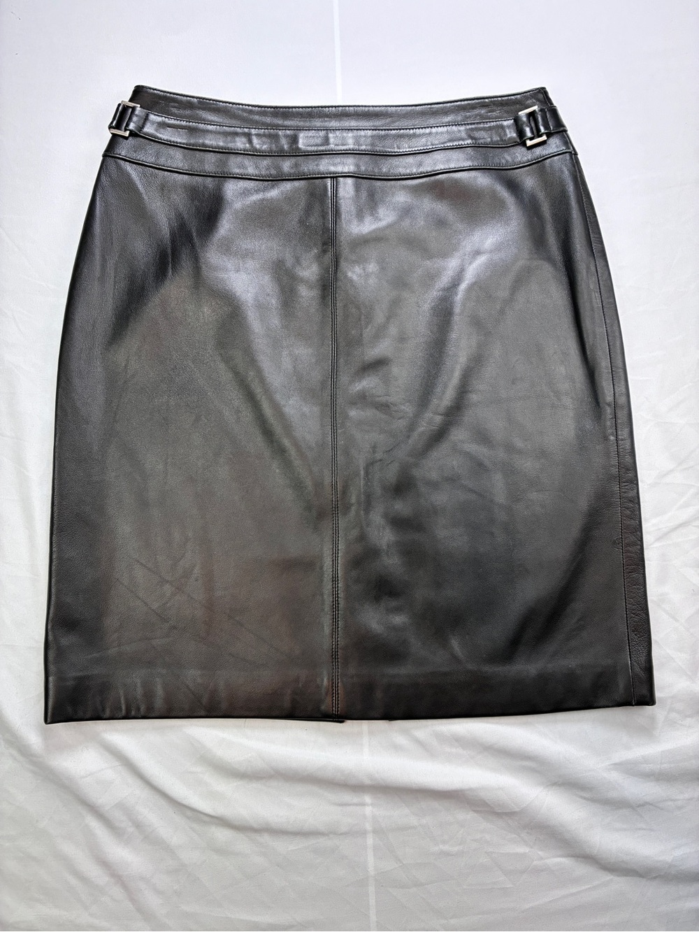 Valerie Separates Black Leather Mini Pencil Skirt with Metal Buckle Accents Sz10
